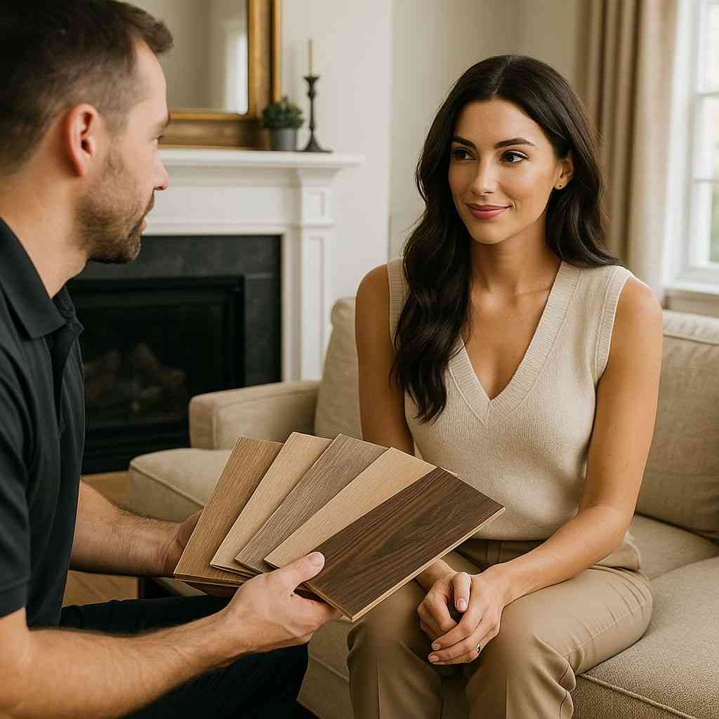 Man-showing-Laminate-floor-samples